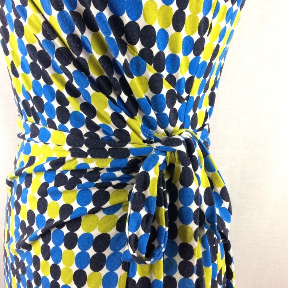 Polka Dot, Blue Green, Full Wrap Dress, Tie Waist - Picture 3 of 8